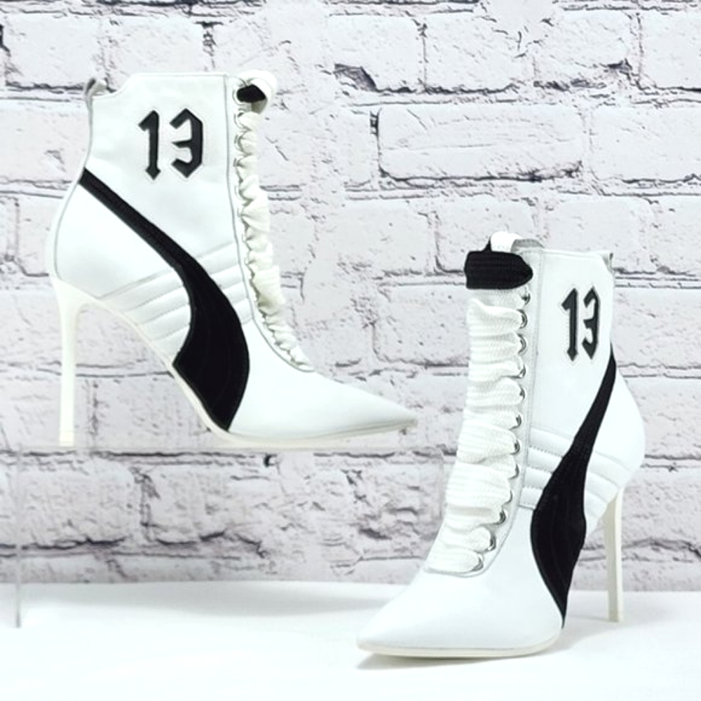 PUMA X FENTY – Leather ankle boot heels, approx. 3.75", white/black, size 5.5 - Picture 3 of 13